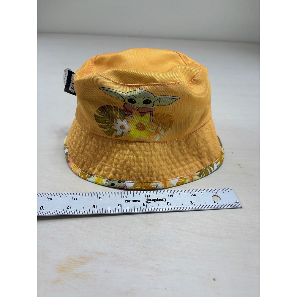 Star Wars Grogu The Child Reversible Bucket Hat Tropical Floral Baby Yoda Yellow - Picture 4 of 4